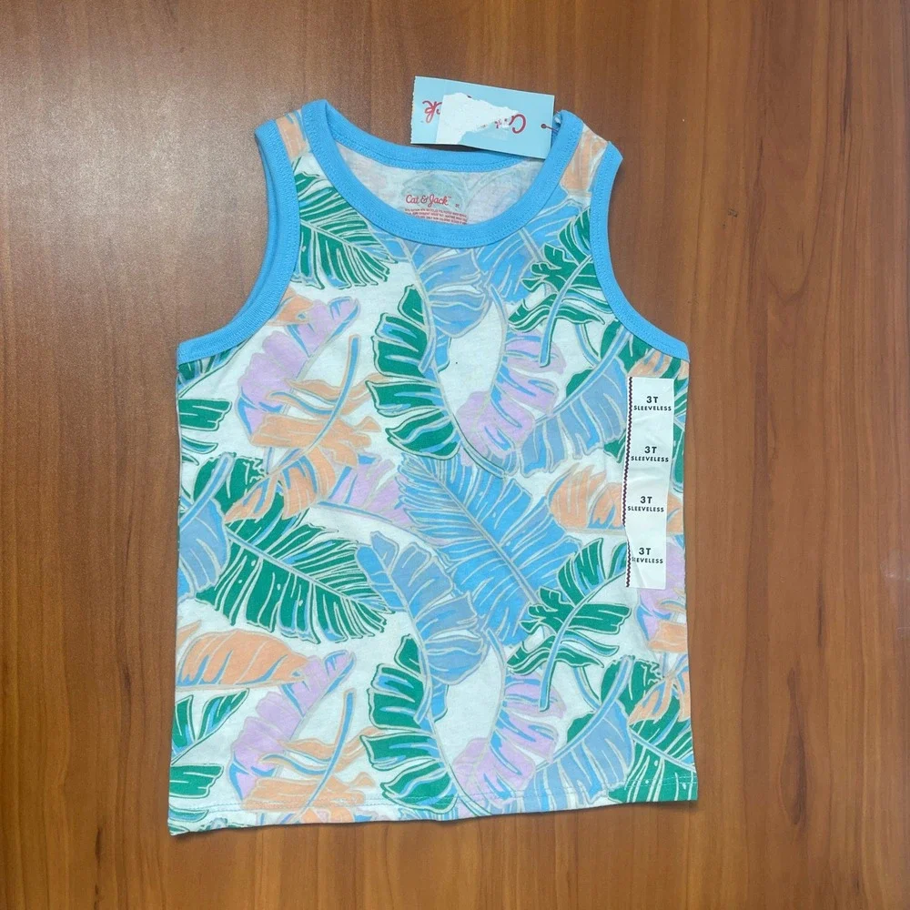 Cat & Jack Girls 3T Tropical Palm Leaf Tank Top and Bike Shorts Set NWT